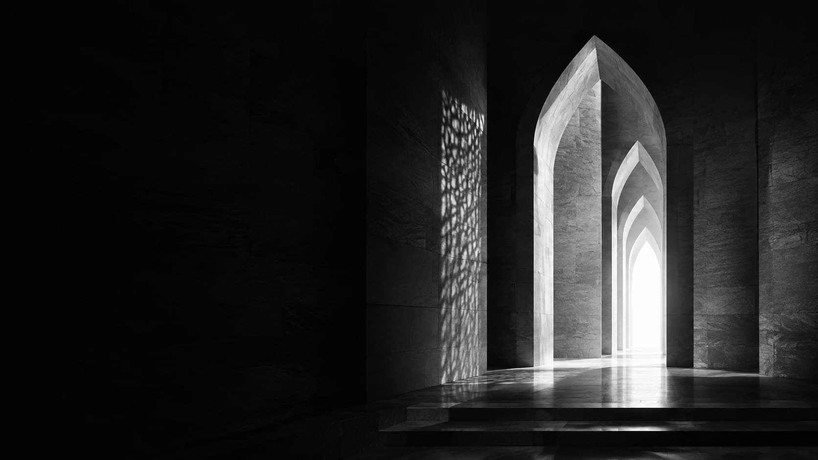 Light falling through a series of pointed arches